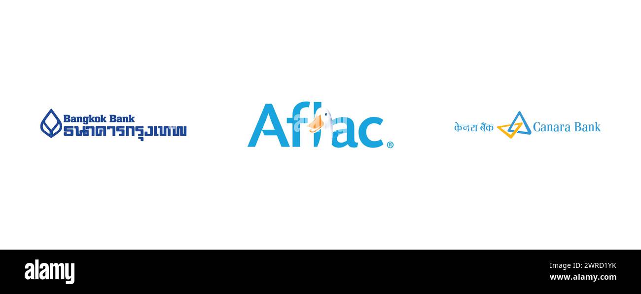 Canara Bank, Aflac, Bangkok bank. Vector brand logo collection Stock