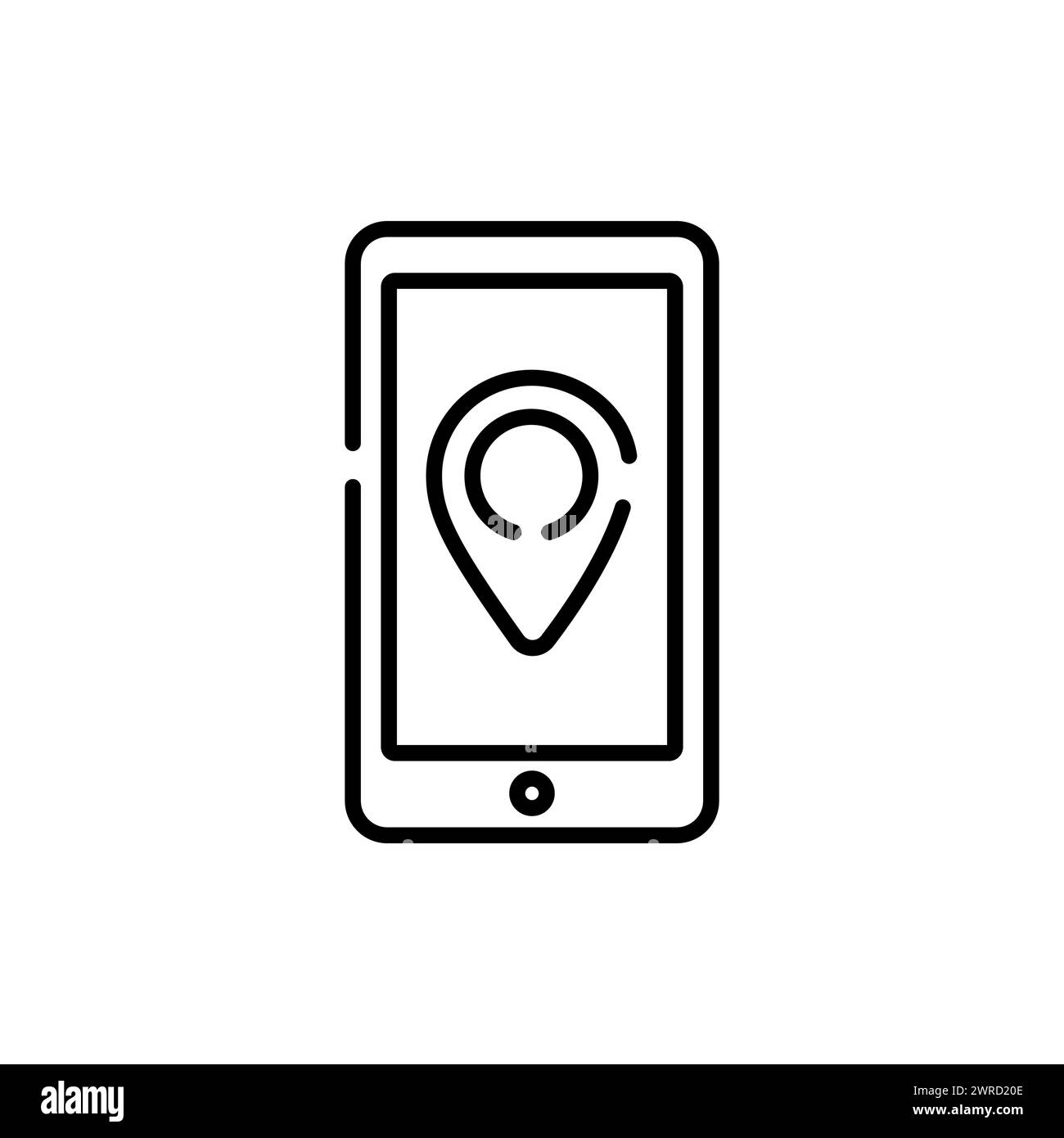 Navigating in traffic on a display of a smart device with a location pin to find the way. Stock Vector