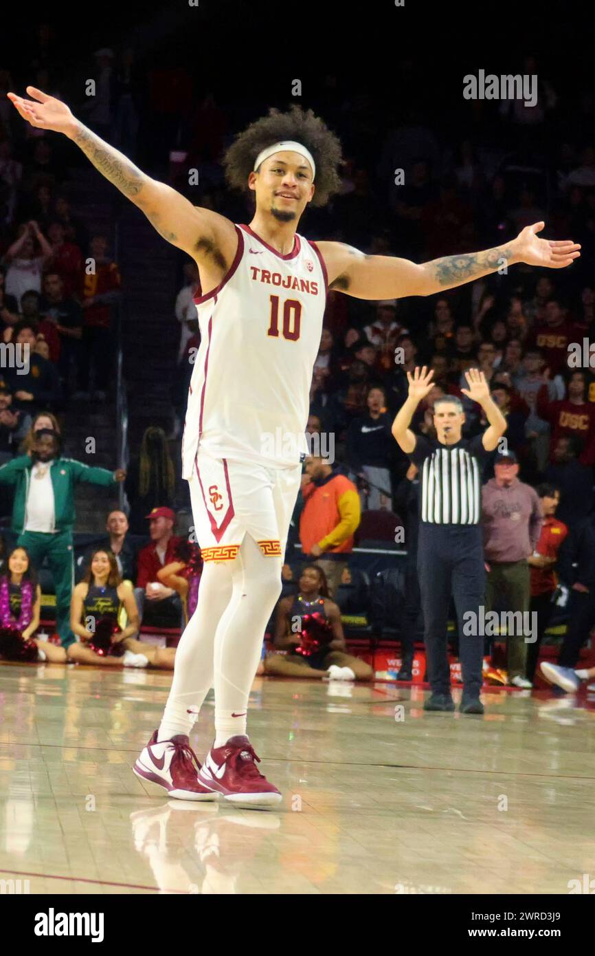 USC Trojans forward DJ Rodman (10) celebrates during an NCAA college ...