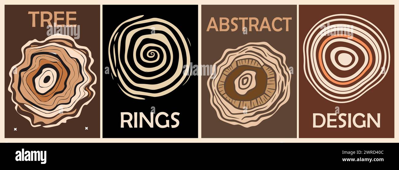 Set of modern abstract wall art with tree rings. Stock Vector