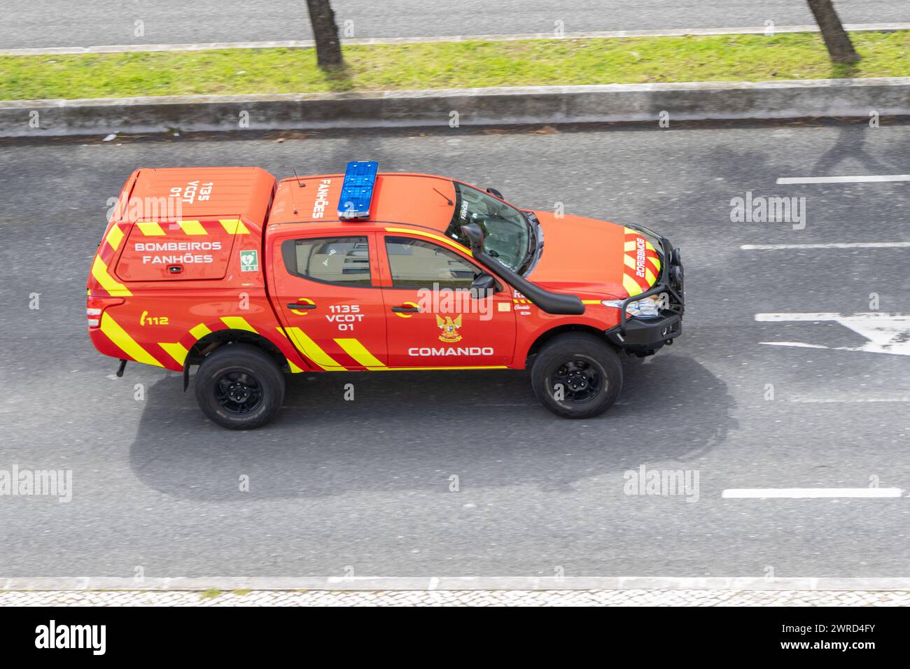 Lisbon, Portugal on March 11, 2024, Command and emergency vehicle of the Fanhoes fire department Stock Photo