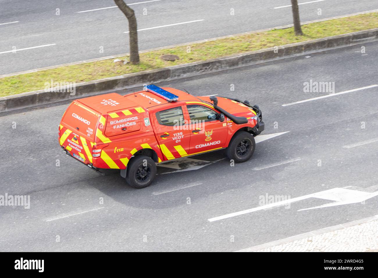 Lisbon, Portugal on March 11, 2024, Command and emergency vehicle of the Fanhoes fire department Stock Photo