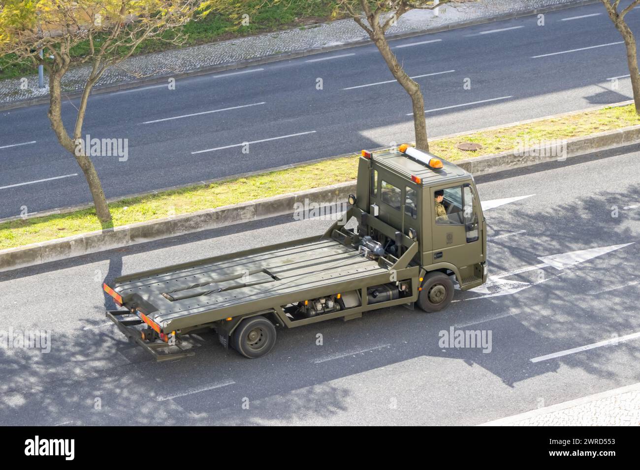 Lisbon, Portugal, on March 11, 2024, Portuguese army military trailer vehicle Stock Photo