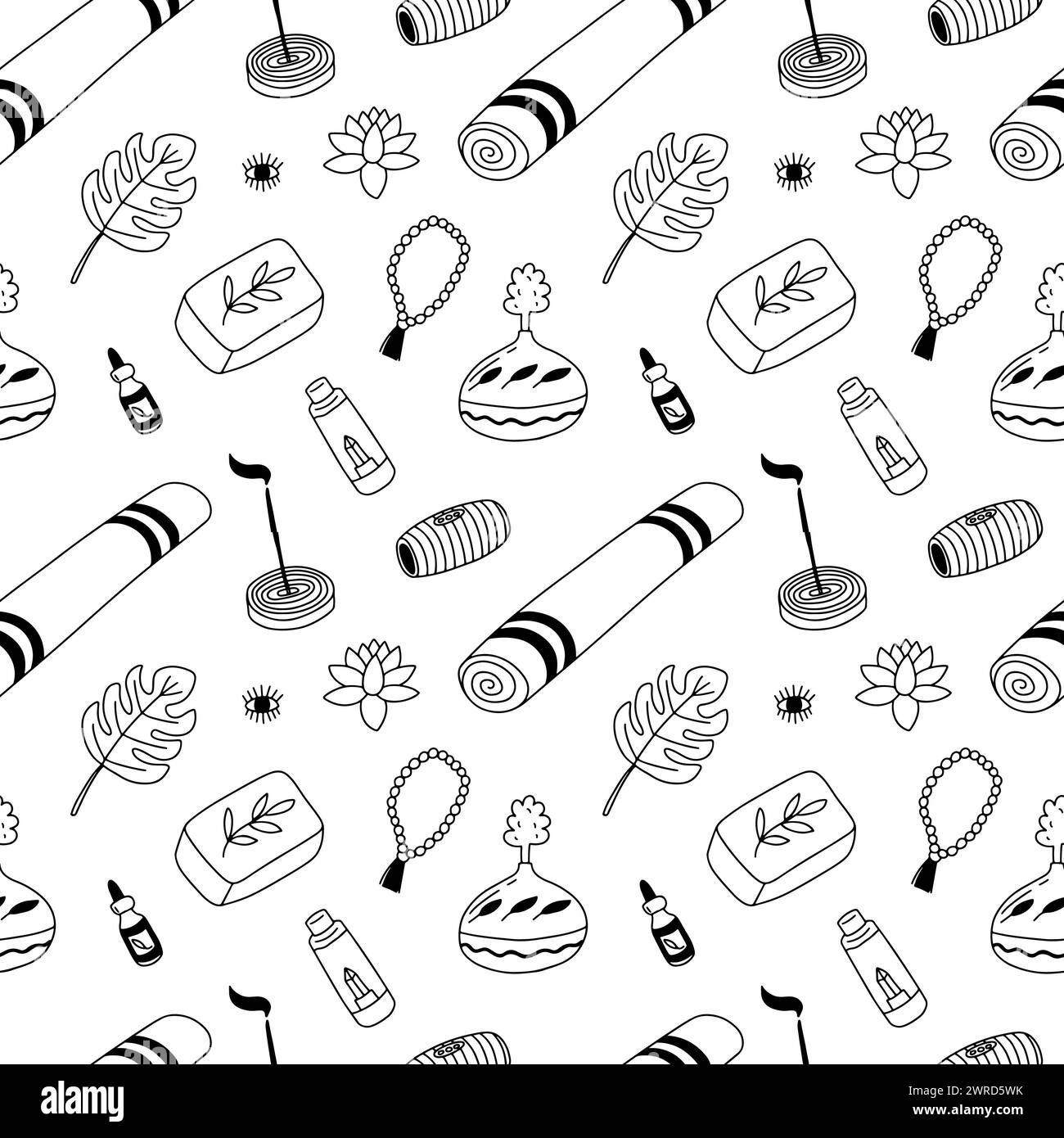 yoga items seamless pattern Stock Vector