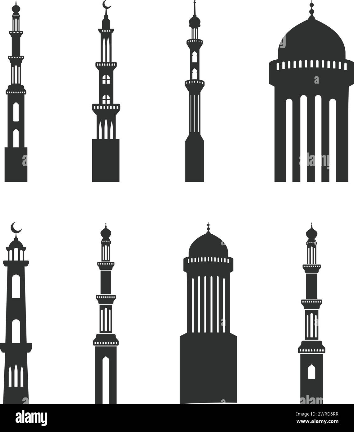 Minaret Mosque vector silhouette on white background Stock Vector