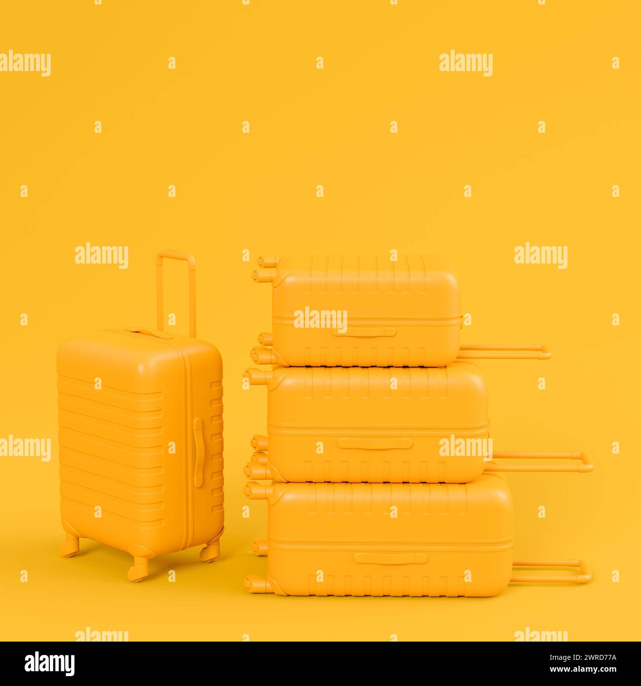 Colorful suitcase or baggage on monochrome background. 3D render of summer vacation concept and holidays Stock Photo