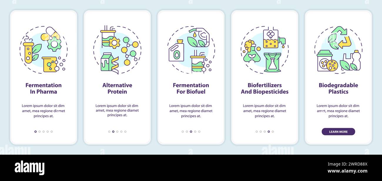 Precision fermentation applications onboarding mobile app screen Stock Vector
