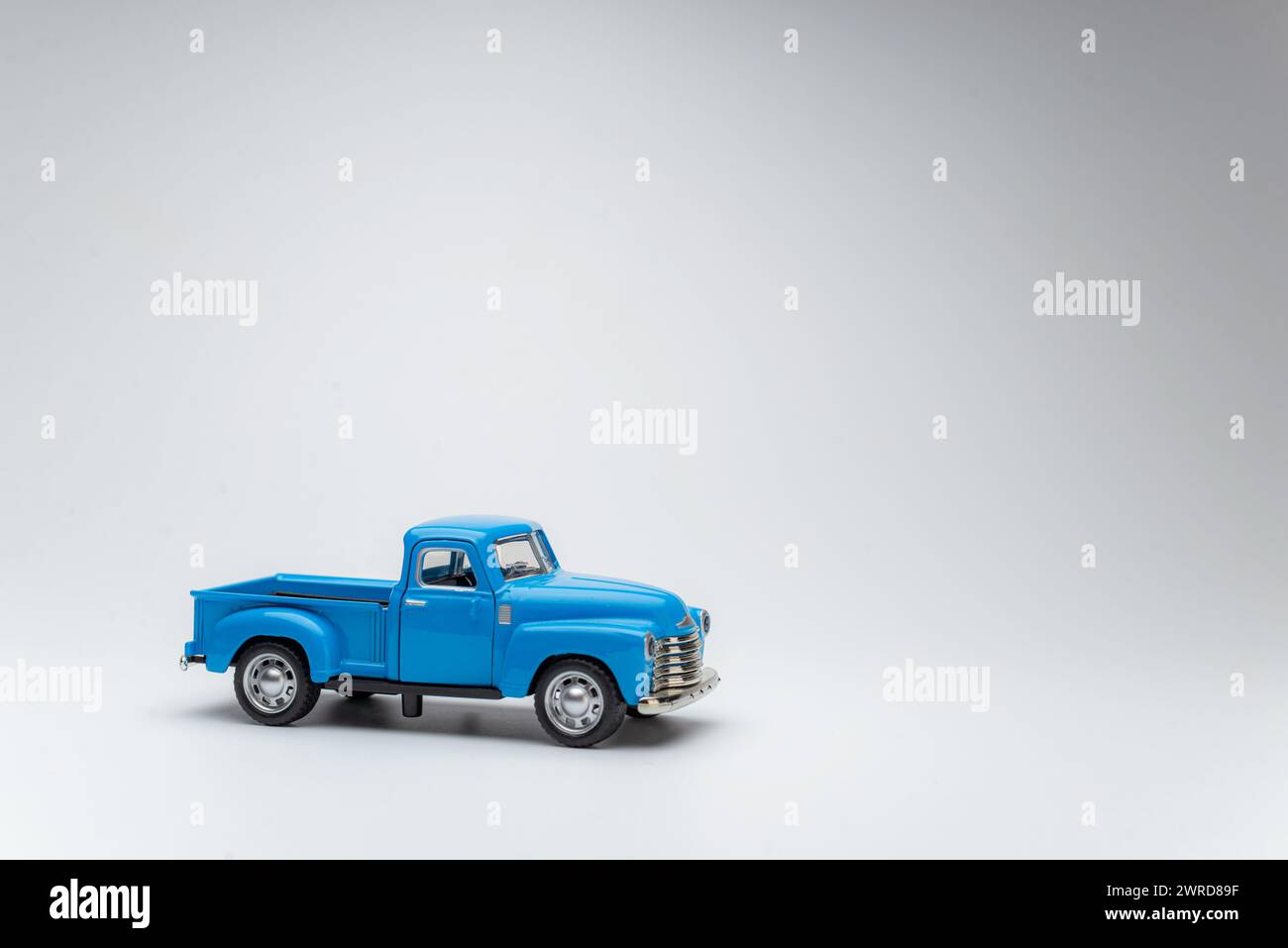 blue toy car pickup on white background Stock Photo