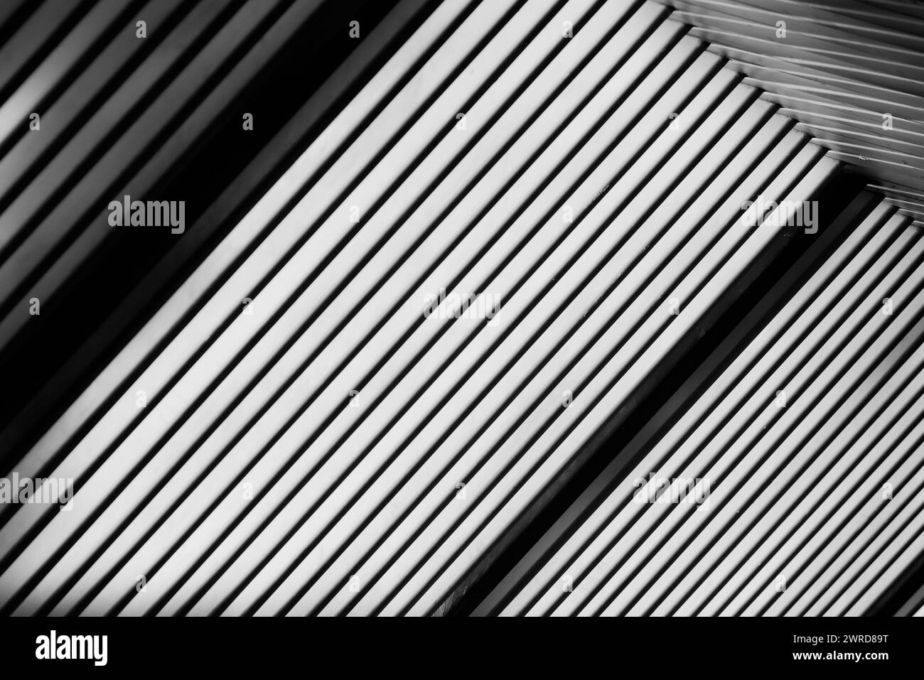 Diagonal lines of wood and metal tiles monochrome construction black and white Stock Photo