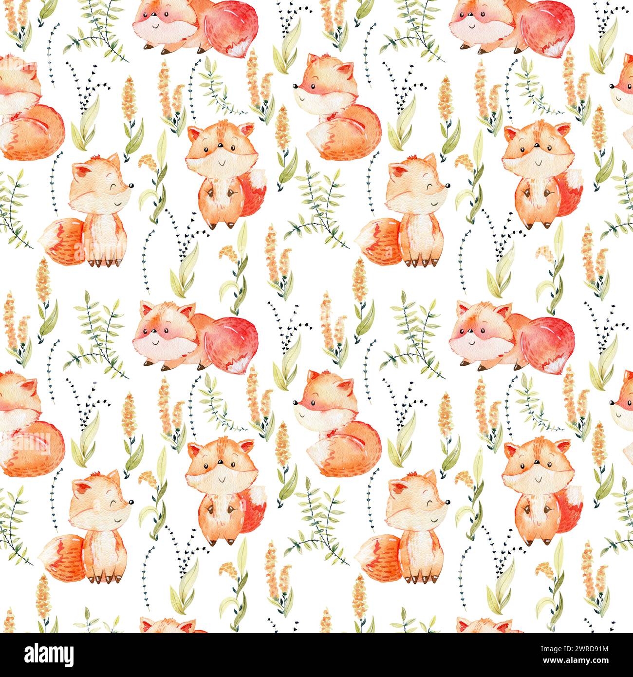 Watercolor fox pattern Stock Photo - Alamy
