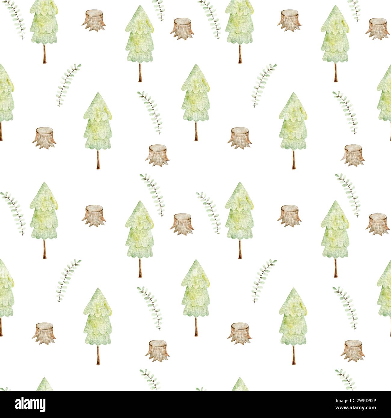 Watercolor forest pattern Stock Photo - Alamy