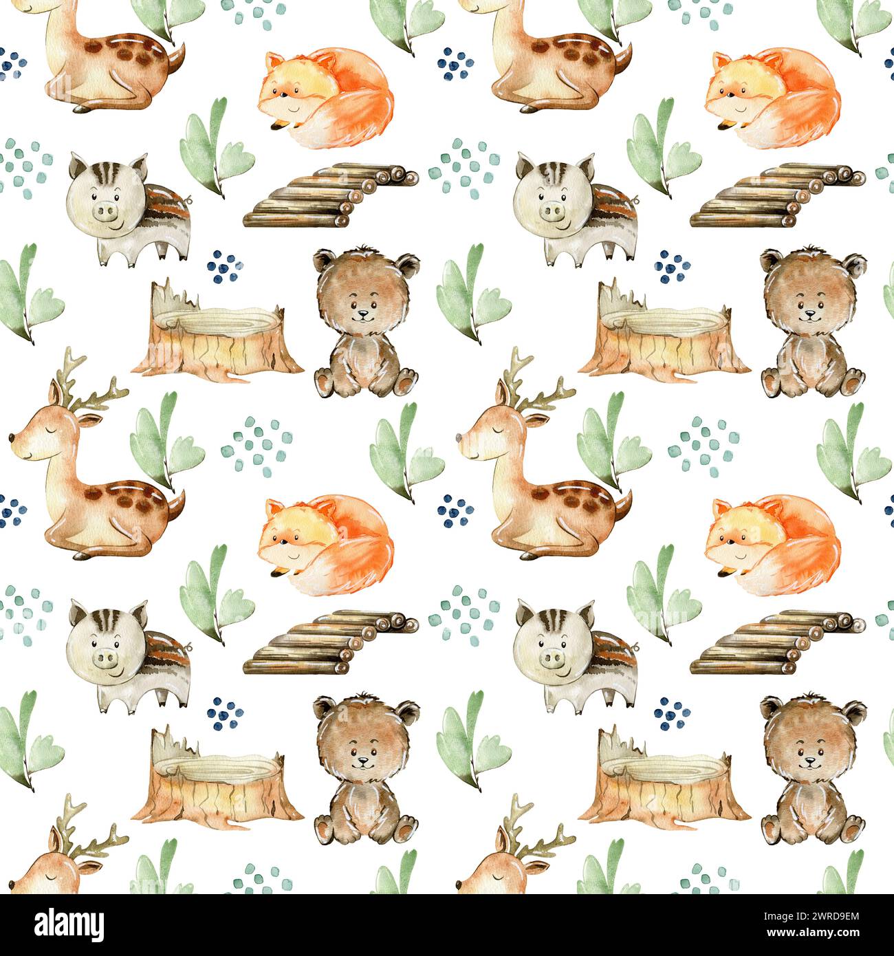 Watercolor forest pattern Stock Photo - Alamy