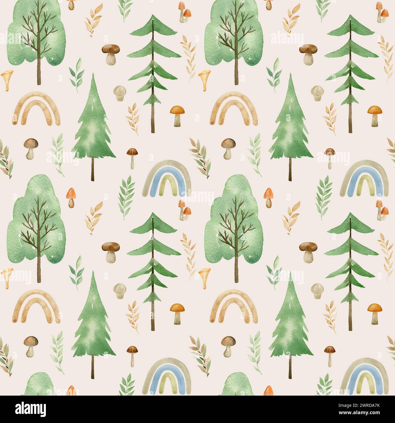 Watercolor forest pattern Stock Photo - Alamy