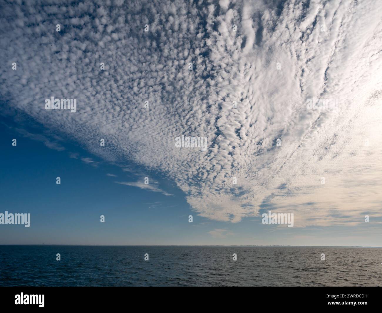 Field or bank of cirrocumulus clouds over German Bight, North Sea near coast of Jutland, Denmark Stock Photo