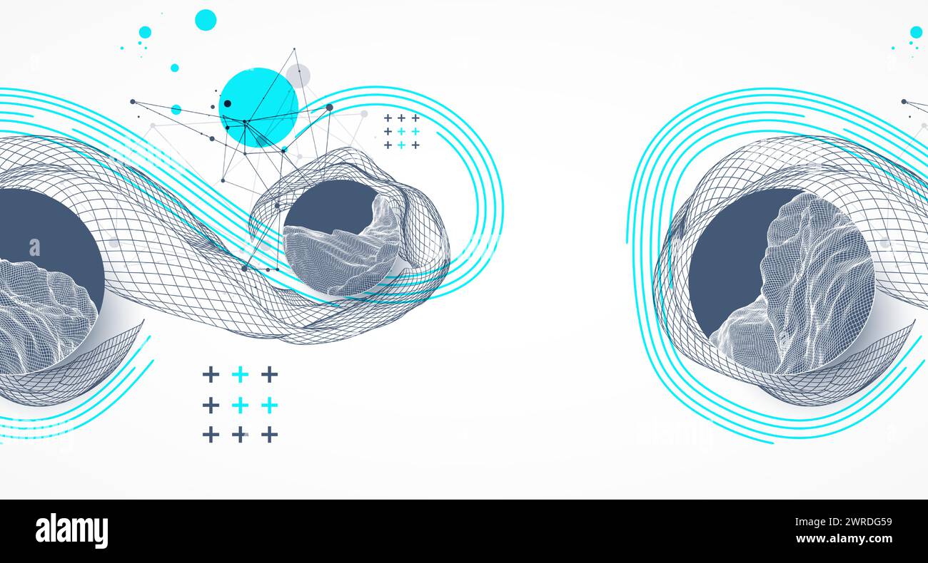 The abstract wave is made in a frame style. Template for science and ...