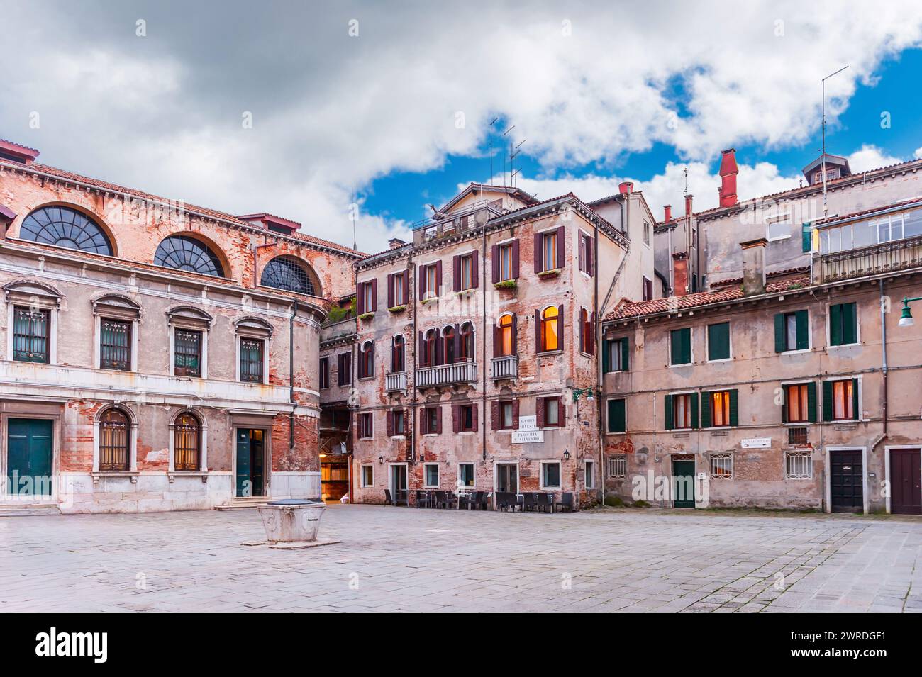 A typical square in a district of Venice, Veneto, Italy Stock Photo