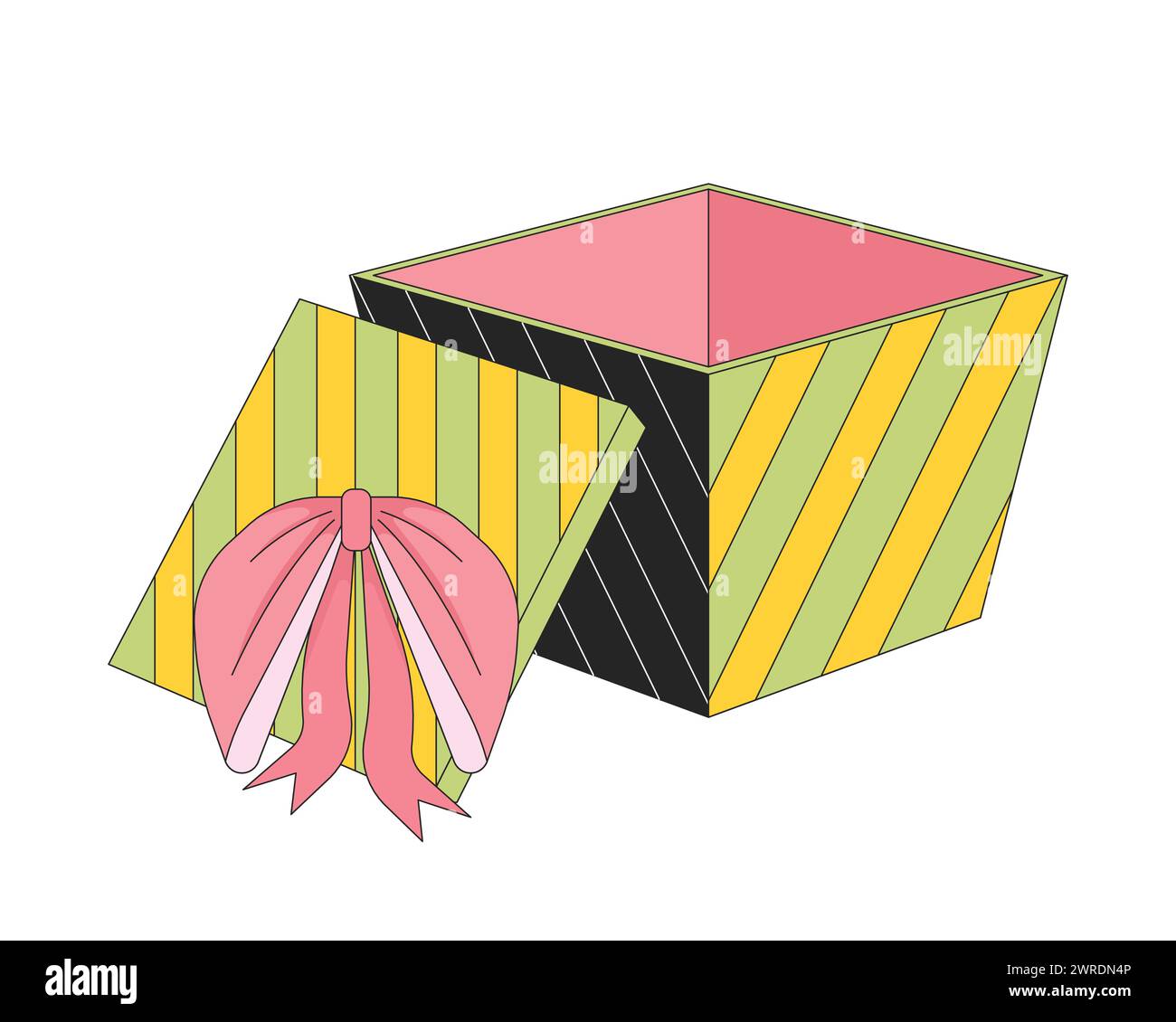 Gift box open 2D linear cartoon object Stock Vector
