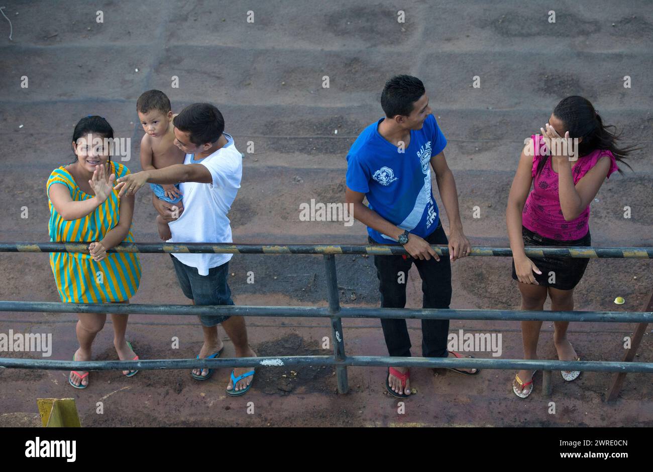 08/10/15.  Well wishers wave to departing ferry boat at Macapá on the Amazon, Brazil. Stock Photo