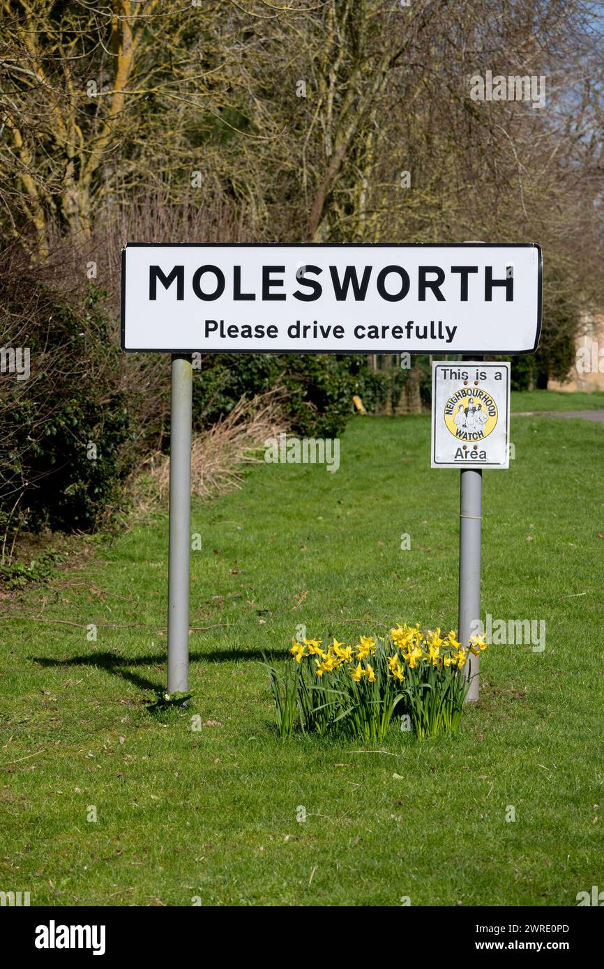 Molesworth village sign, Cambridgeshire, England, UK Stock Photo