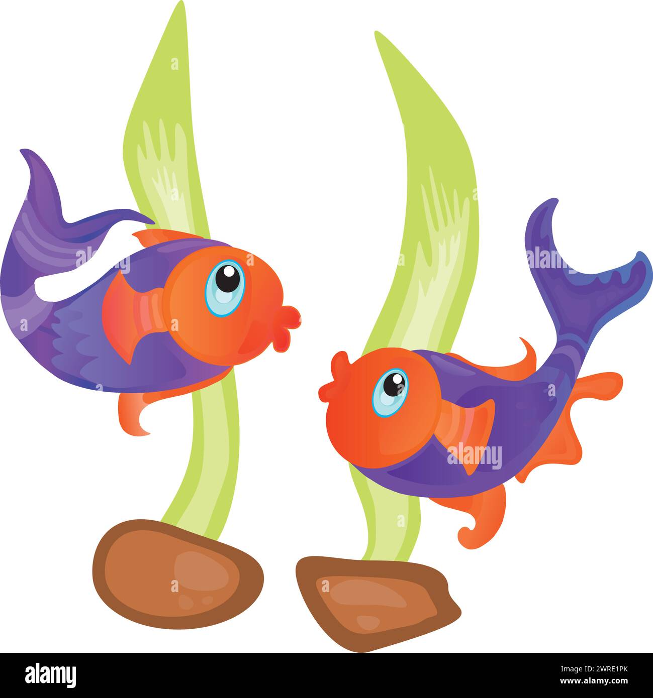Illustration of Lovely Fishes Under the Water Vector Design Art Stock Vector
