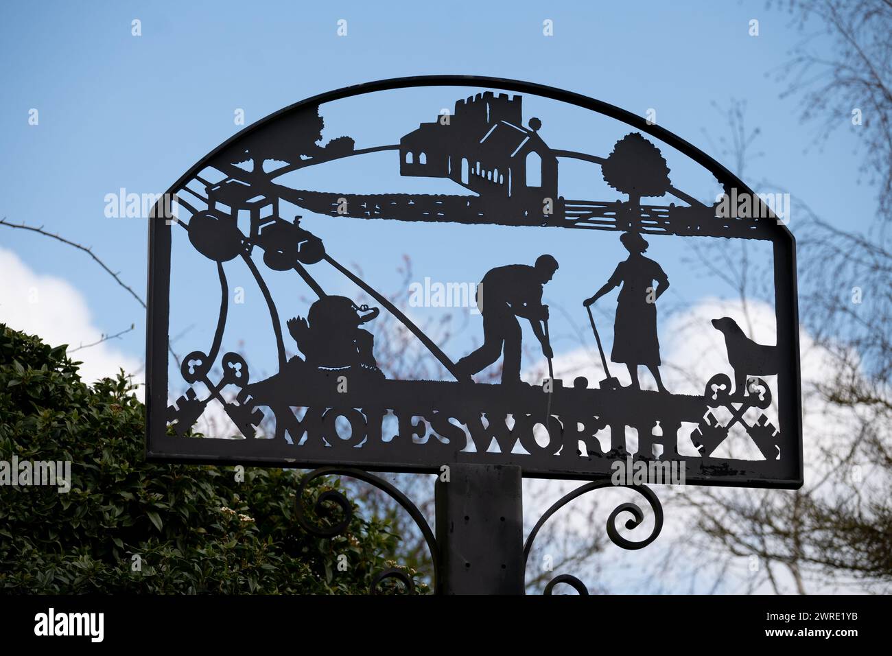 Molesworth village sign, Cambridgeshire, England, UK Stock Photo