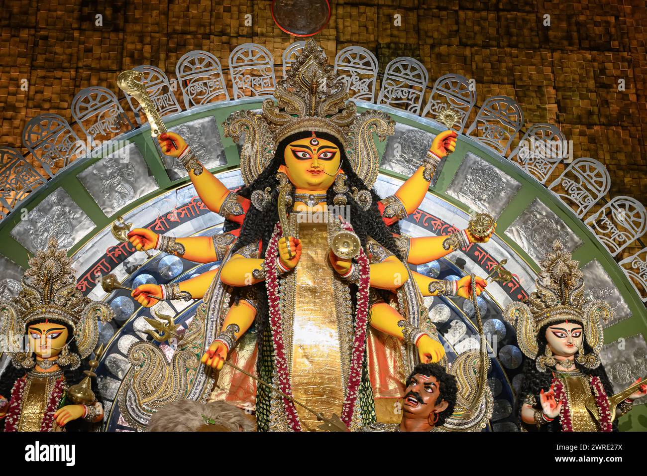 Idol Of Goddess Devi Durga At A Decorated Puja Pandal In Kolkata, West 