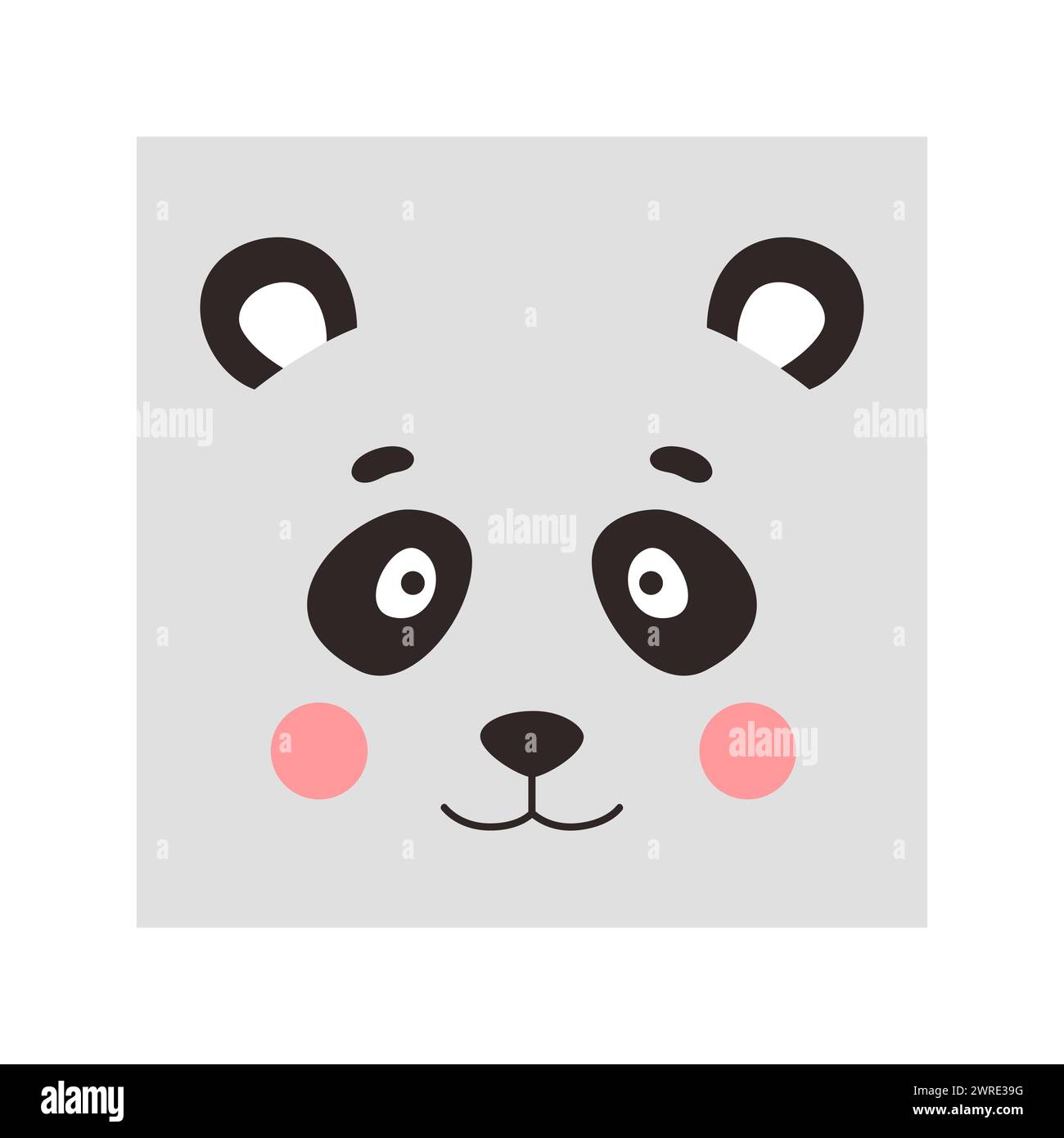 Simple panda bear portrait. Cute animal head portrait, kawaii panda