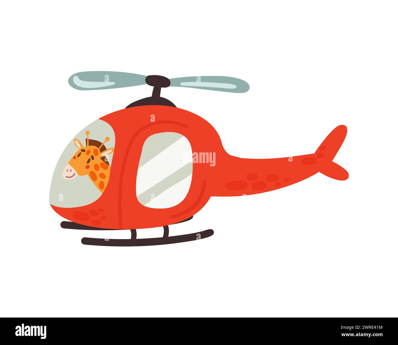 Giraffe flying with helicopter. Cute giraffe with air transport