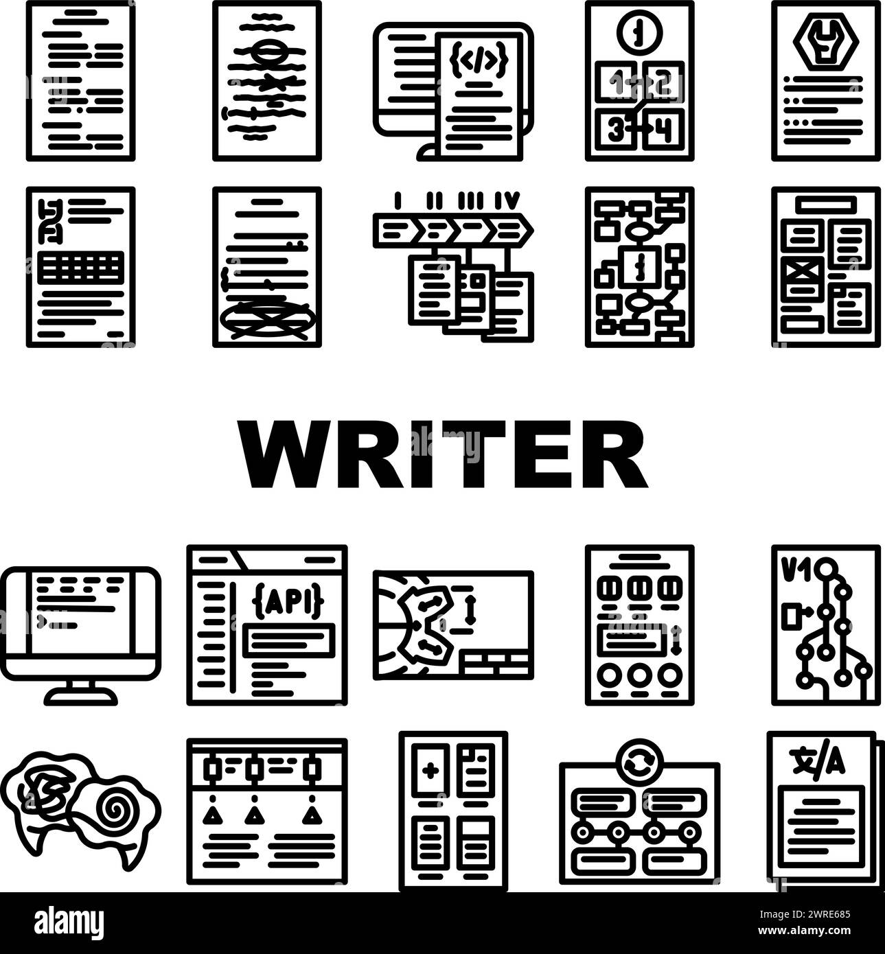 technical writer document manual icons set vector Stock Vector