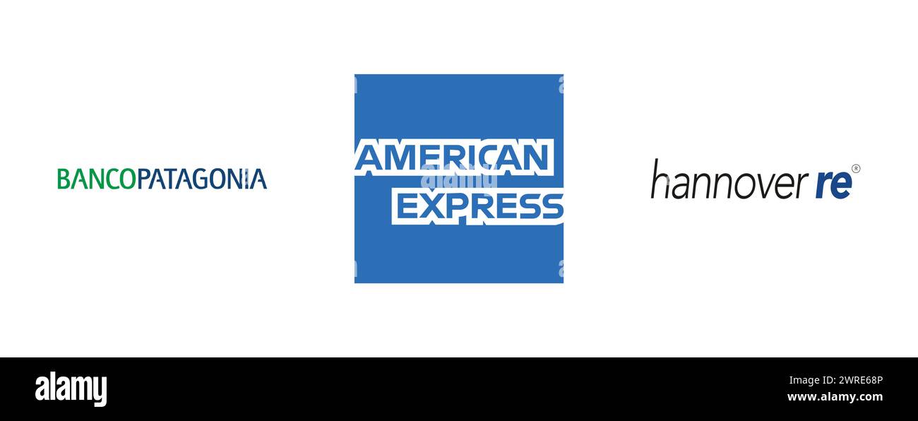 Banco Patagonia, Hannover Re, American Express. Vector brand logo collection. Stock Vector