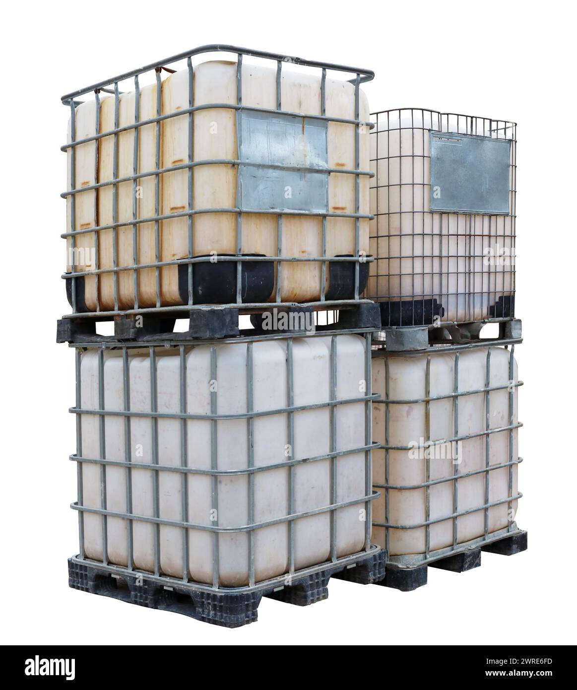 Plastic containers used for storing water . Isolated on white Stock