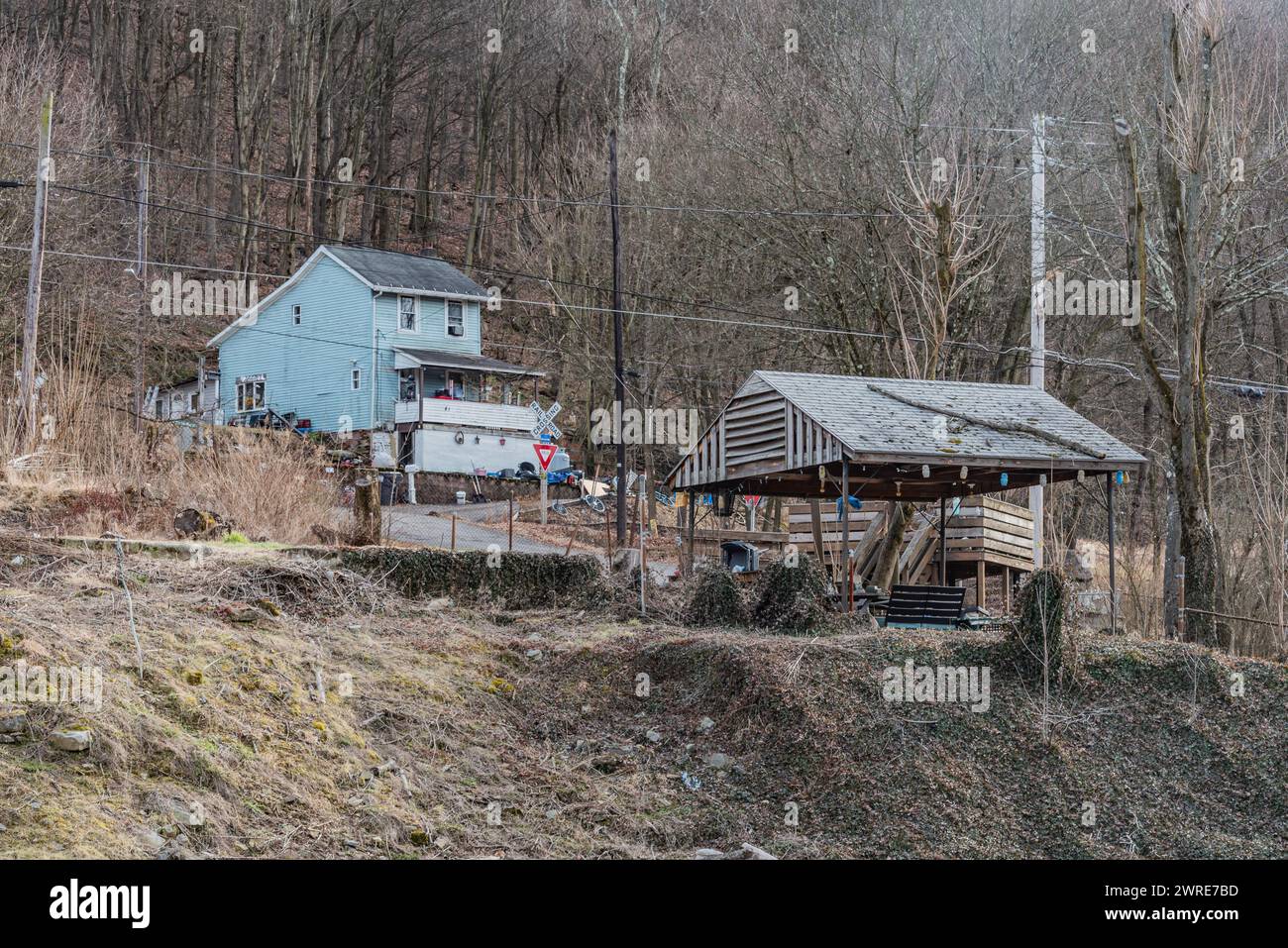 Railroad Crossing and Residence Girardville Pennsylvania USA Stock