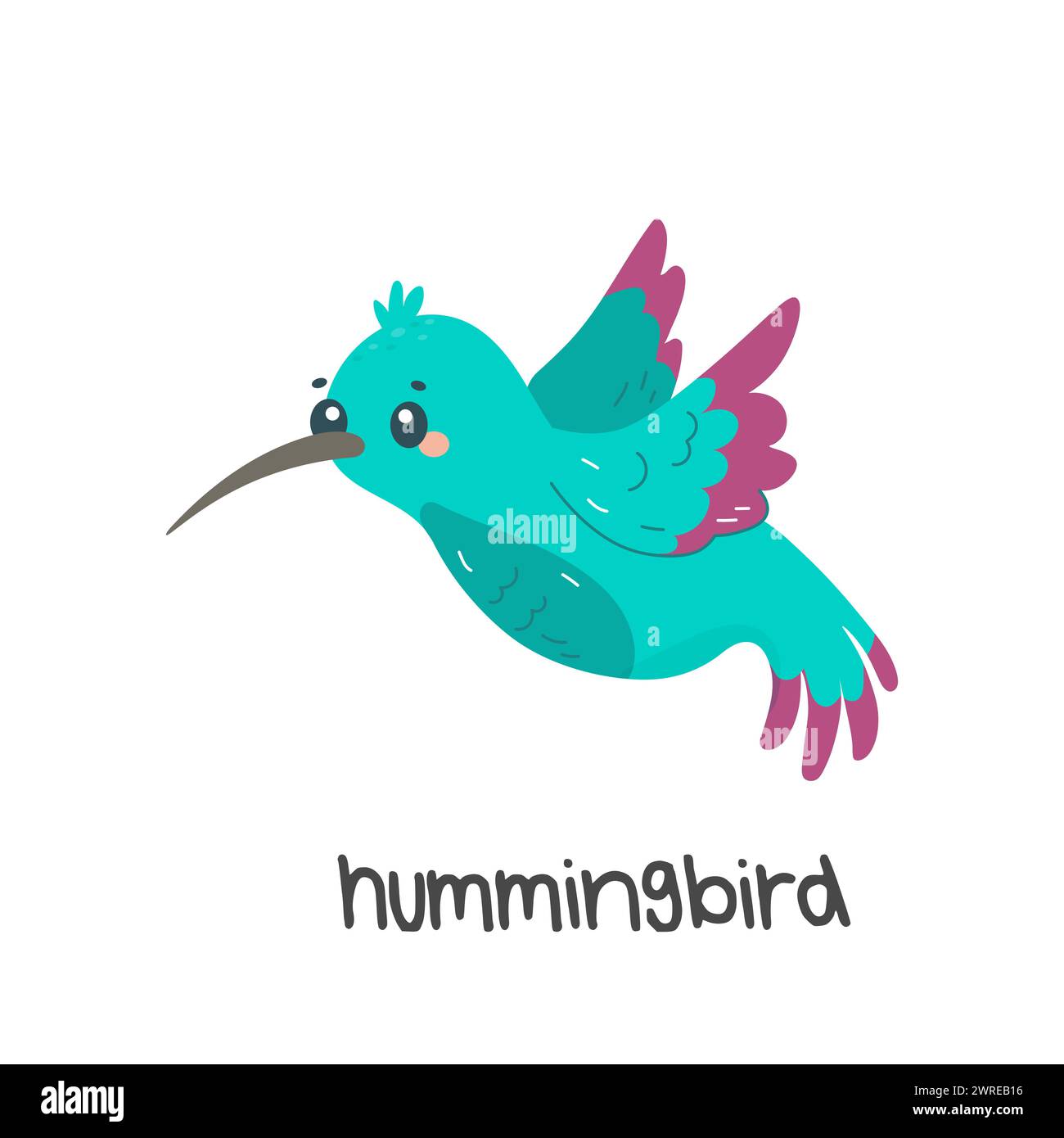 Children's illustration, cute hummingbird, with inscription. vector