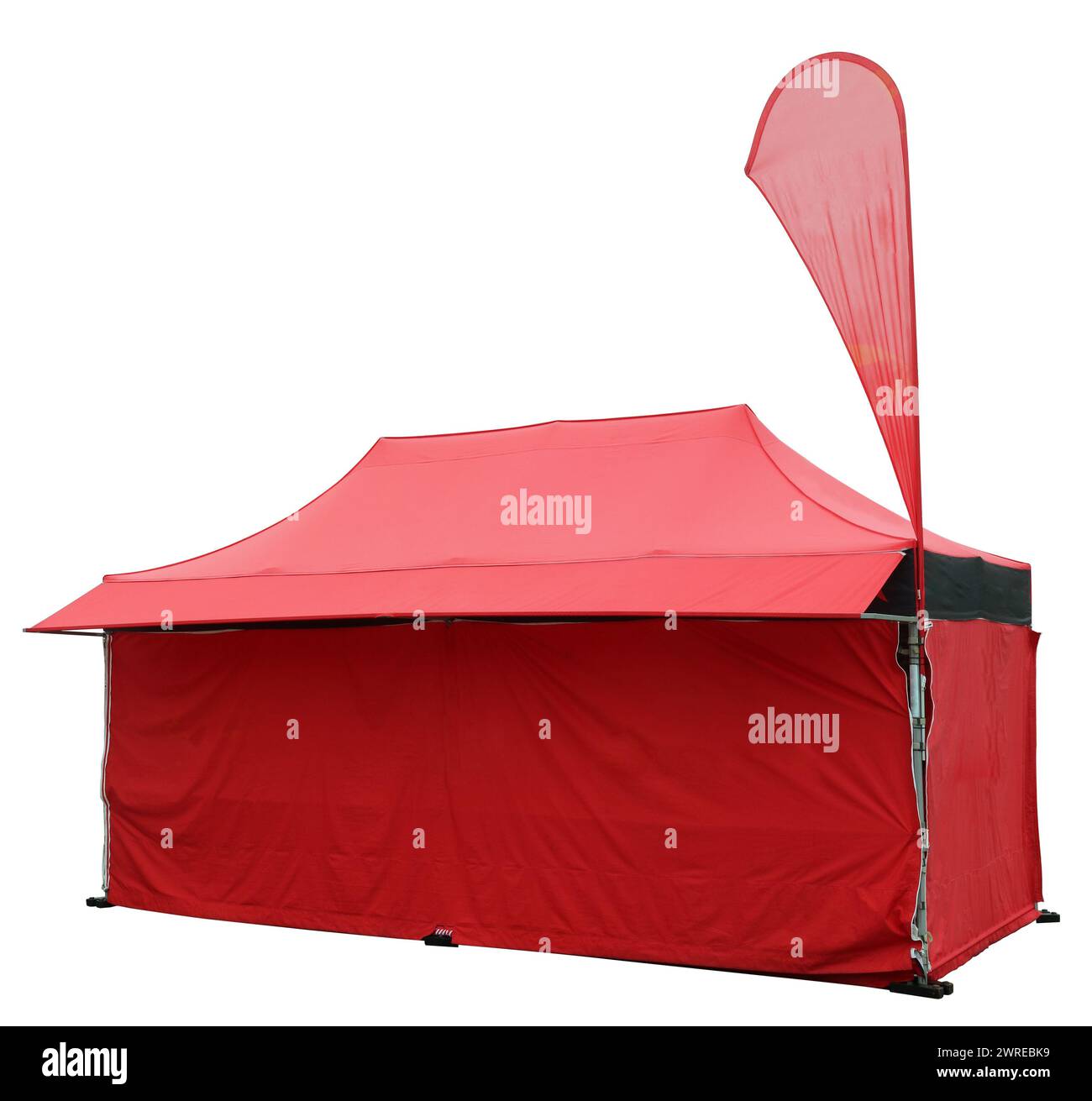 Red canvas tent for selling food on the street. Isolated on white Stock Photo