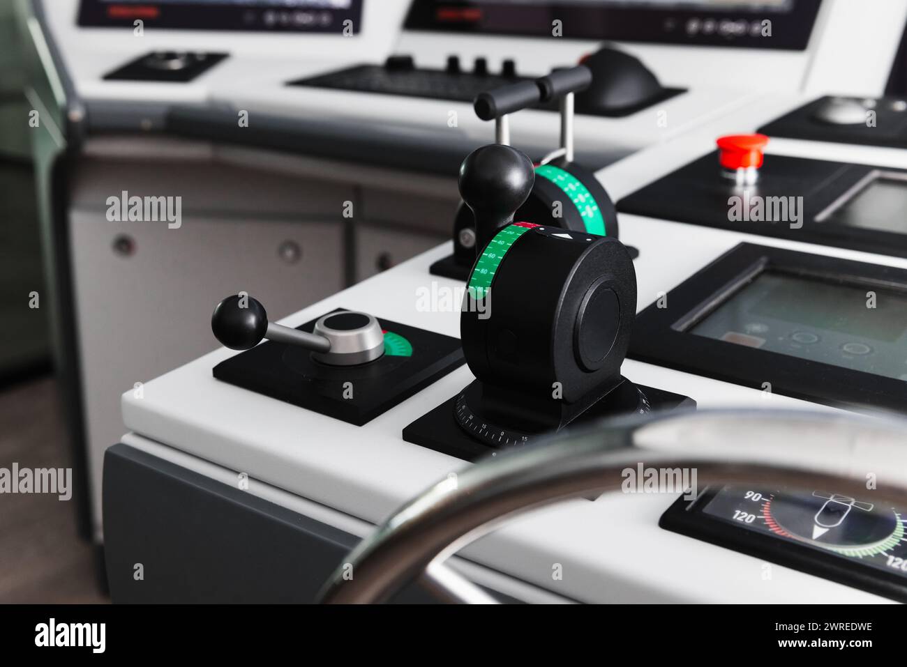 Azimuth thruster control levers, equipment of a tug boat control panel ...