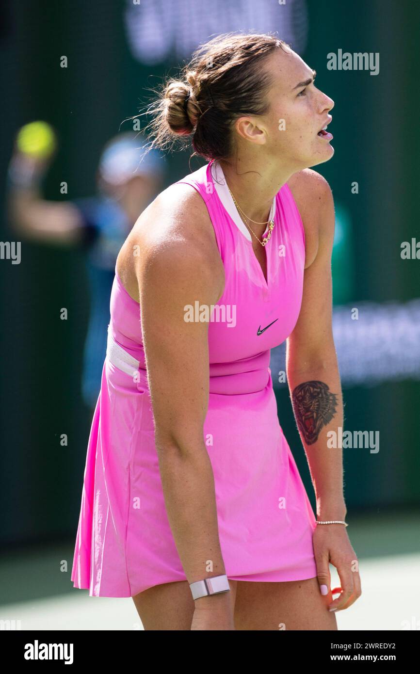 March 11, 2024: Aryna Sabalenka defeated Emma Raducanu of Great Britain in the third round of the BNP Paribas Open at the Indian Wells Tennis Garden in Indian Wells, California. ©Mal Taam/TennisClix/CSM Stock Photo