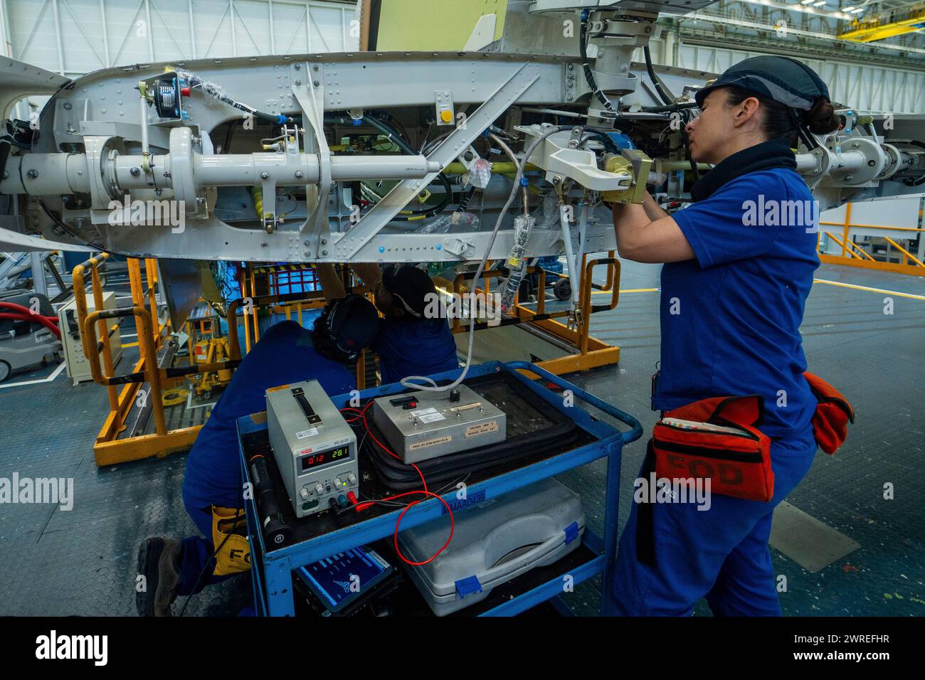Airbus operators during manufacturing on the assembly line of the C295 ...