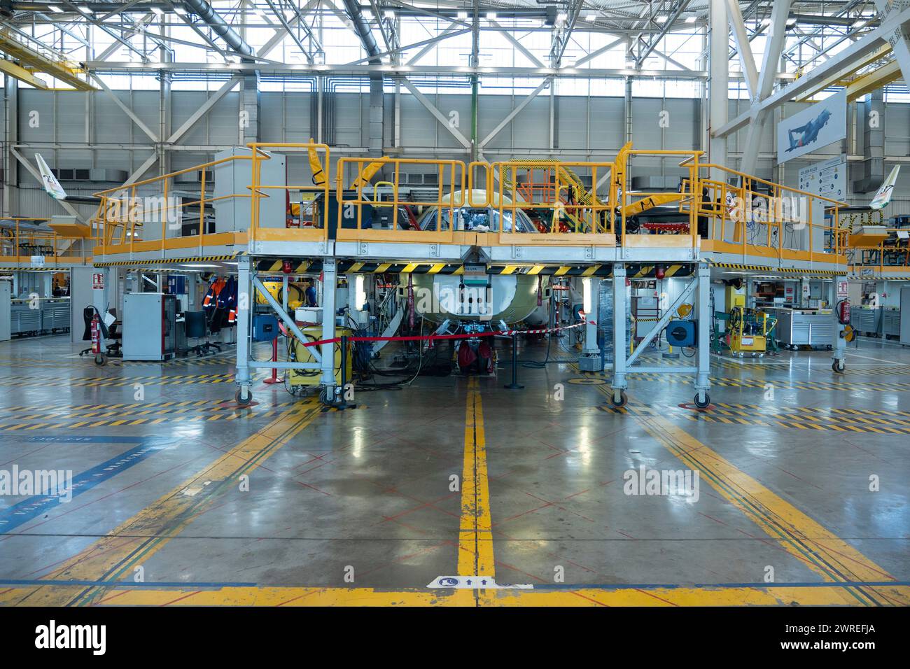 Airbus operators during manufacturing on the assembly line of the C295 ...