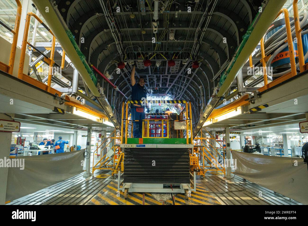 Airbus operators during manufacturing on the assembly line of the C295 ...