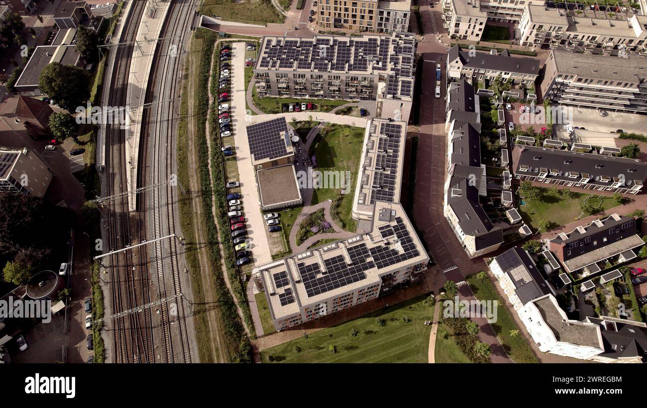 Dutch landscape aerial countryside suburb small town residential ...