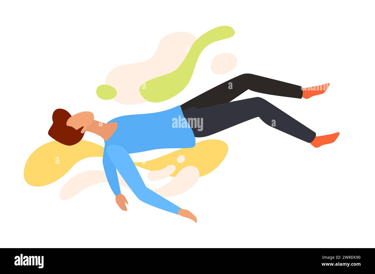 Free man flying and levitating in dreams, freedom and fantasy space vector illustration Stock Vector