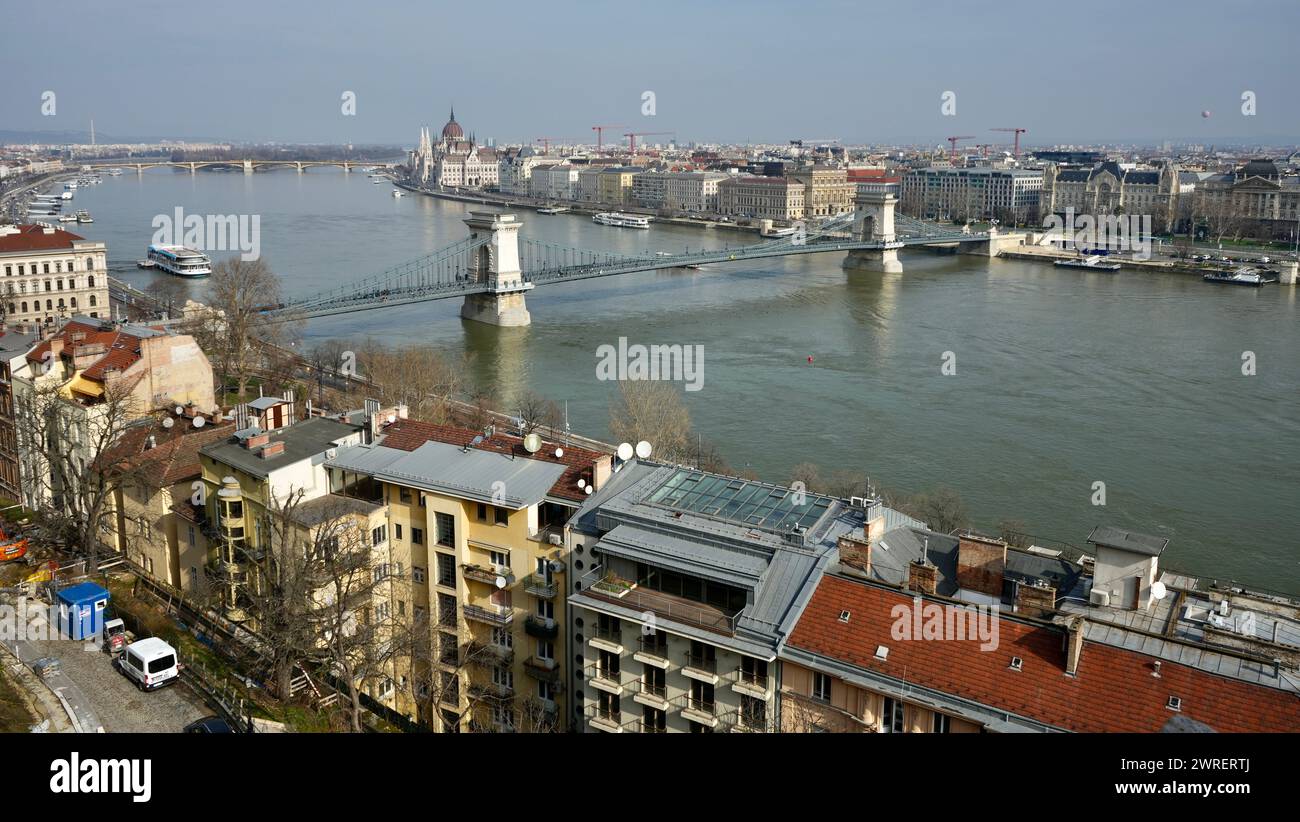The River Danube and Széchenyi Chain Bridge viewed from Buda Castle ...