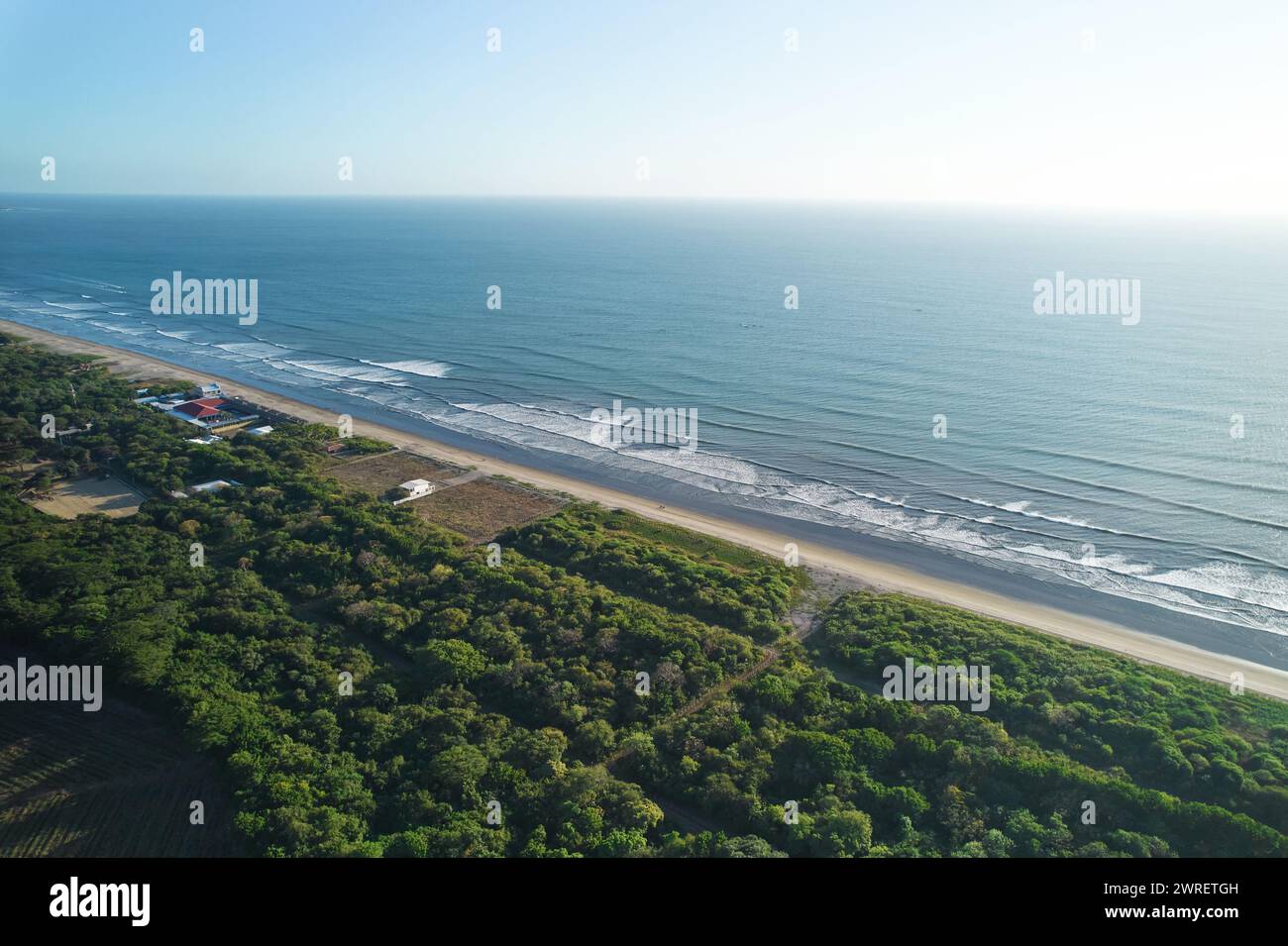 Ocean shore on sunset light aerial drone top view Stock Photo