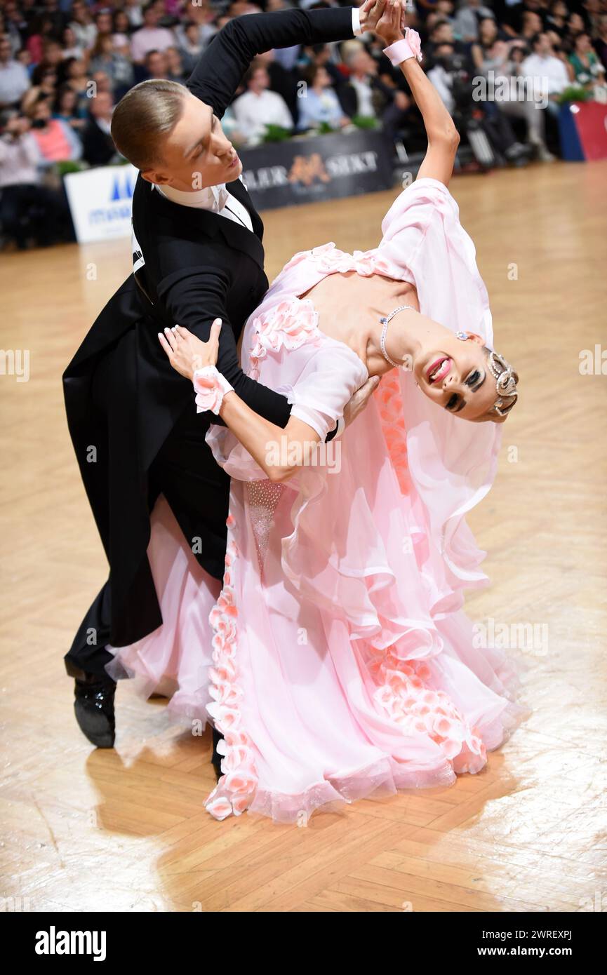 Ballroom dance couple, dancing at the competition Stock Photo