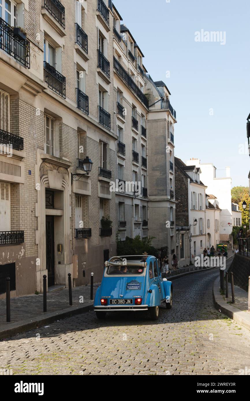 Blue Citroen 2CV Paris street Stock Photo