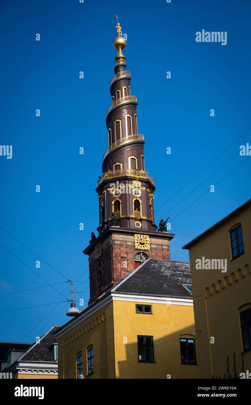 Church of Our Saviour church in Christianshavn, Copenhagen which has an external winding staircase and was completed by Lauritz de Thurah in 1752 Stock Photo