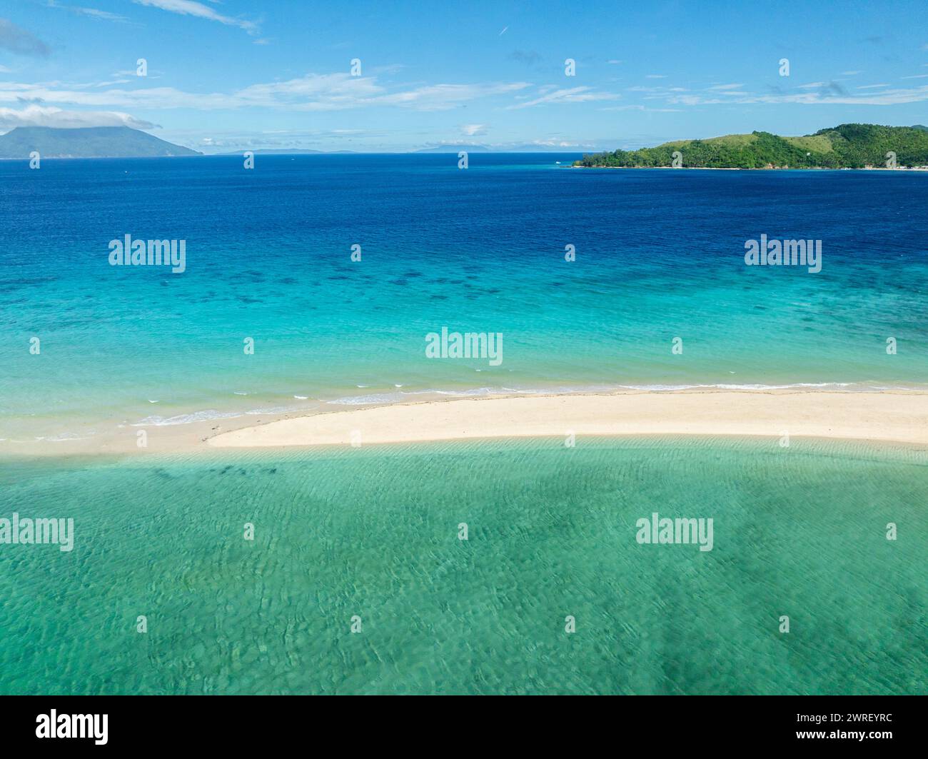 Bon Bon Sandbank with clear turquoise water and waves. Romblon Island. Romblon, Philippines. Stock Photo