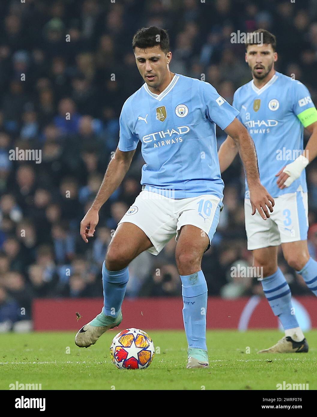 Rodri of Manchester City. - Manchester City v F.C. Copenhagen, UEFA Champions League, Round Of 16, 2nd Leg, Etihad Stadium, Manchester, UK. - 6th March 2024. Editorial Use Only - DataCo restrictions apply. Stock Photo