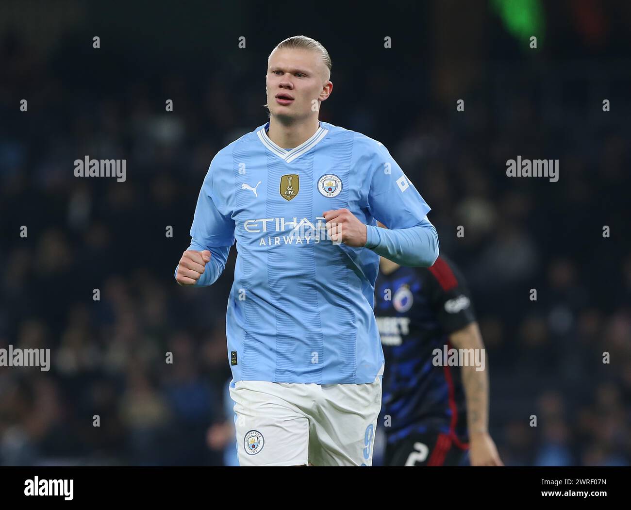 Erling Haaland of Manchester City. - Manchester City v F.C. Copenhagen, UEFA Champions League, Round Of 16, 2nd Leg, Etihad Stadium, Manchester, UK. - 6th March 2024. Editorial Use Only - DataCo restrictions apply. Stock Photo