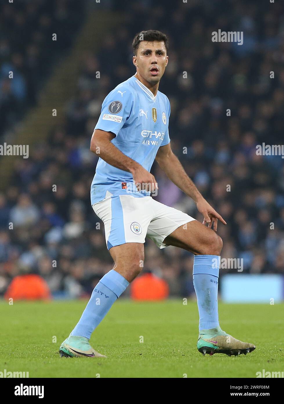 Rodri of Manchester City. - Manchester City v F.C. Copenhagen, UEFA Champions League, Round Of 16, 2nd Leg, Etihad Stadium, Manchester, UK. - 6th March 2024. Editorial Use Only - DataCo restrictions apply. Stock Photo